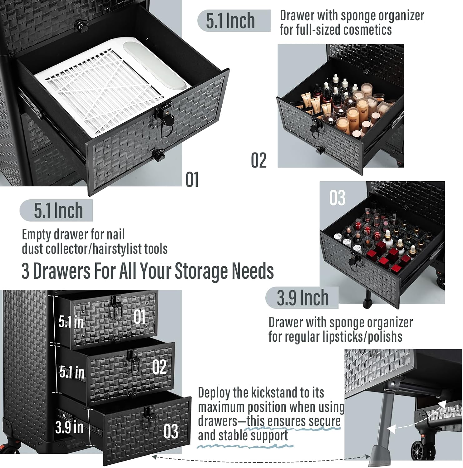 Rolling Salon Cart with 3 Draw - Spa & Wellness Retreat recension och pris